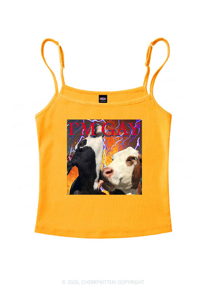 Gay Cow Play Pride Y2K Spaghetti Strap Cami Cherrykitten