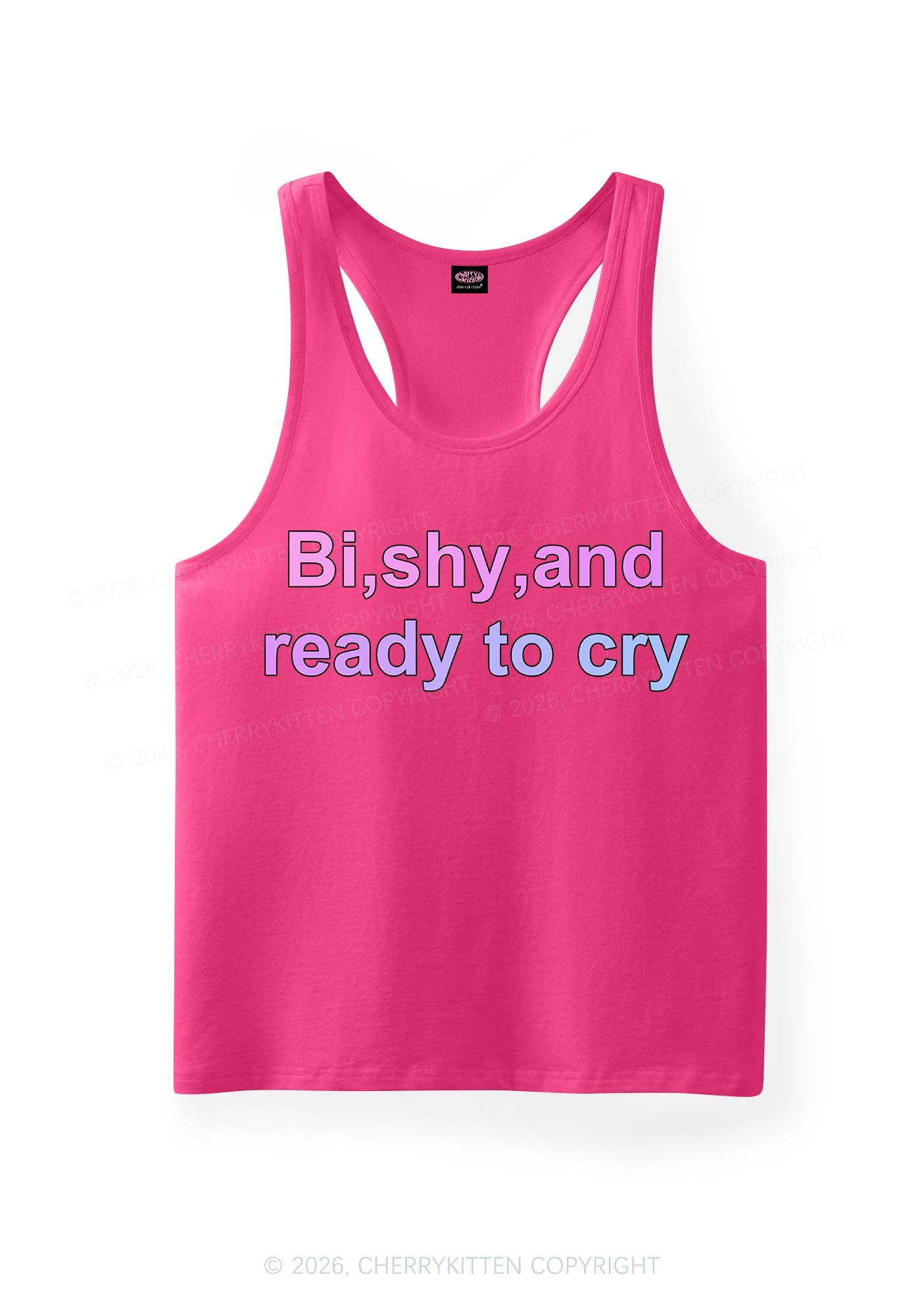 Bi Shy And Ready To Cry Pride Y2K Men Racerback Tank Top Cherrykitten
