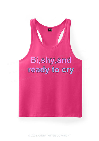 Bi Shy And Ready To Cry Pride Y2K Men Racerback Tank Top Cherrykitten