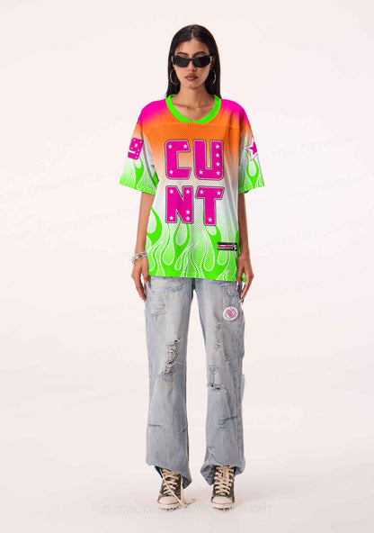 Pink Cxxt Green Flame Y2K Sport Jersey Shirts Cherrykitten