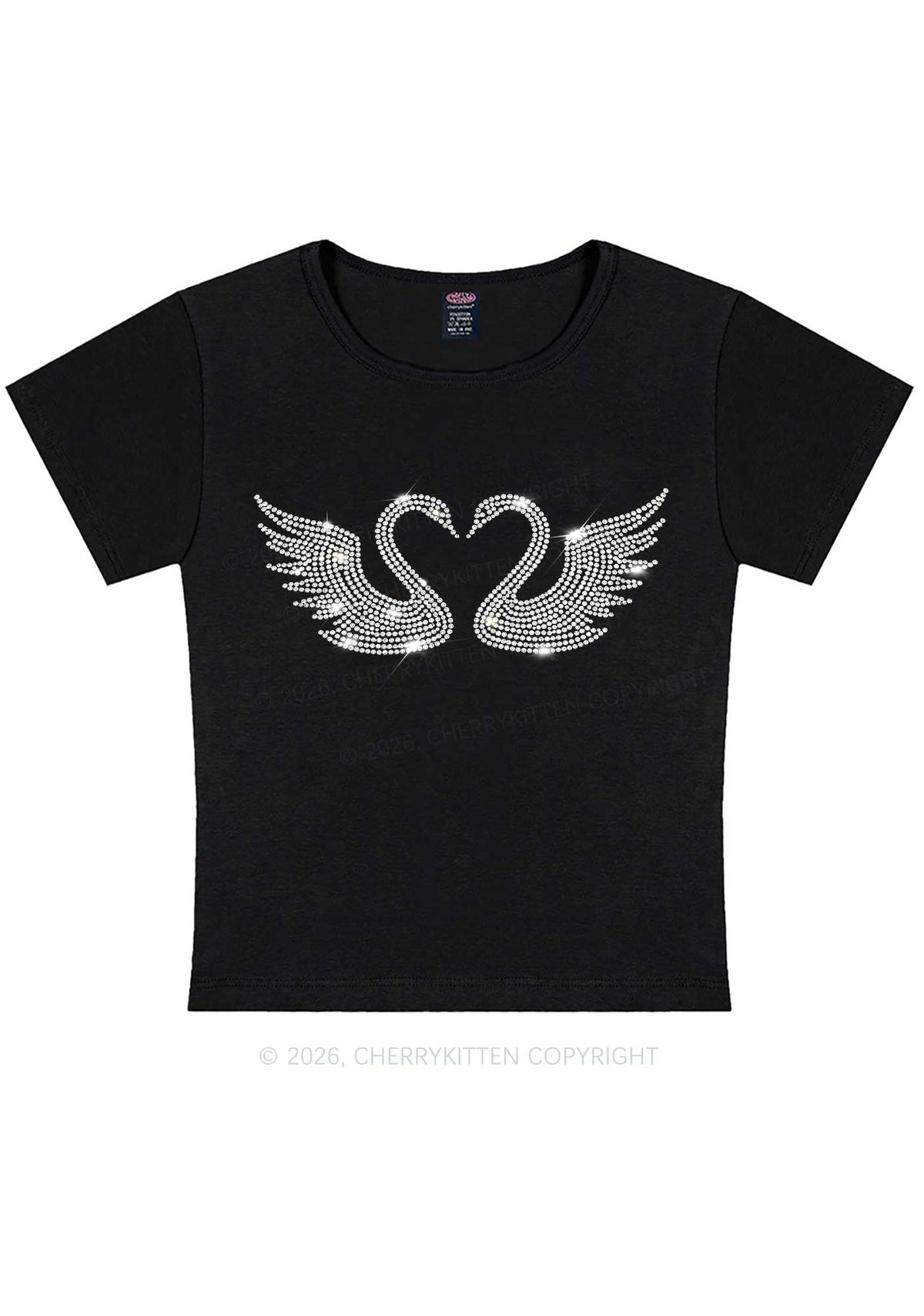Rhinestone Swans Y2K Baby Tee Cherrykitten