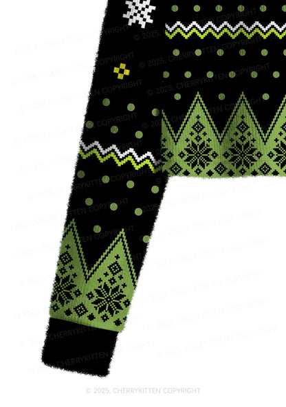Green Pickle Slxt Y2K Christmas Crop Knit Sweatshirt Cherrykitten
