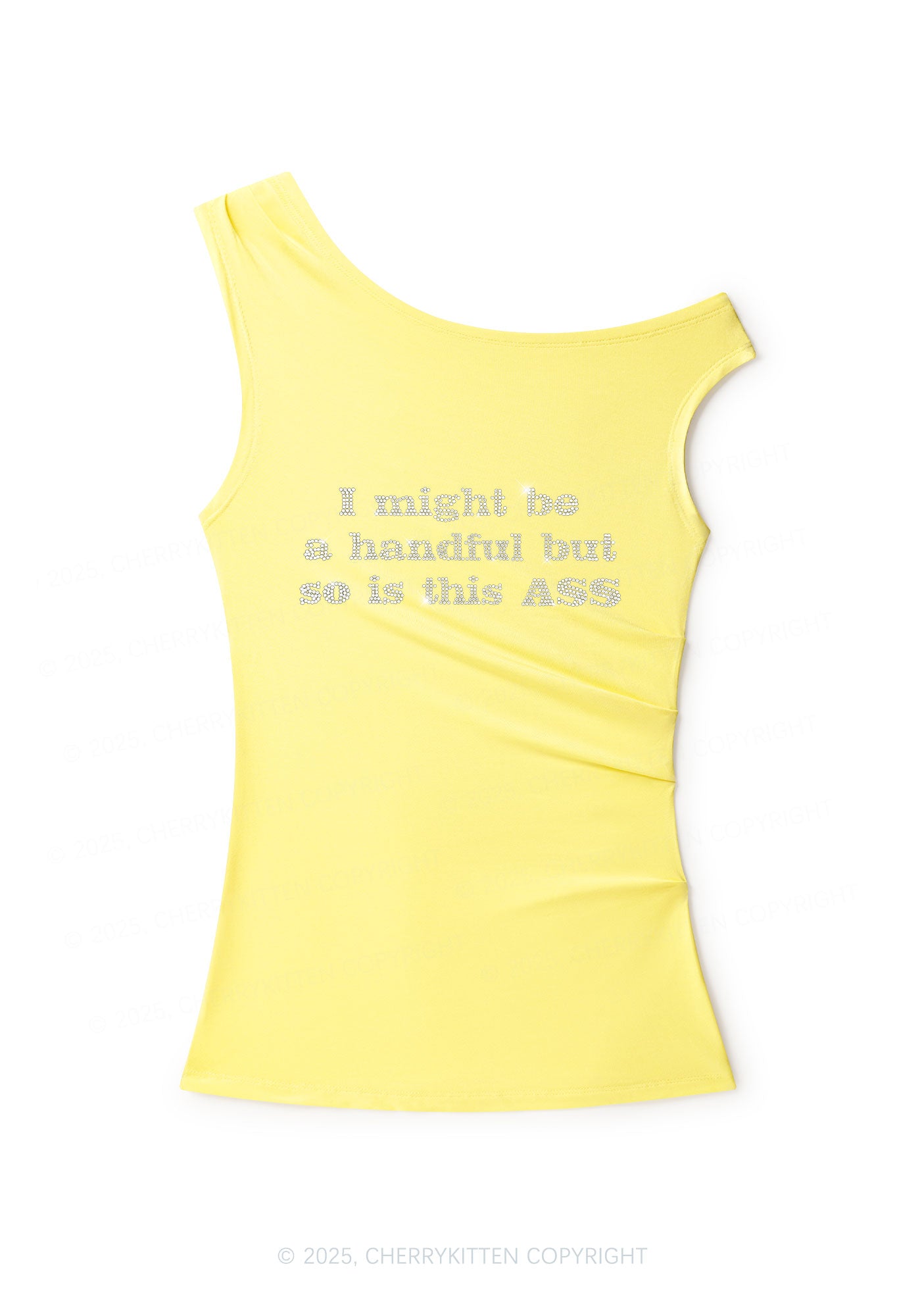 Rhinestone I Might Be Handful Y2K Off Shoulder Tank Top Cherrykitten