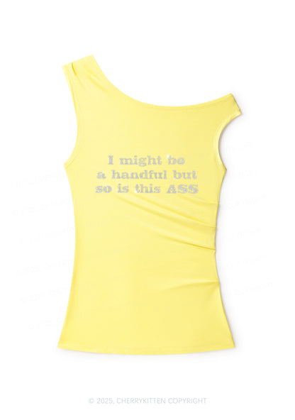 Rhinestone I Might Be Handful Y2K Off Shoulder Tank Top Cherrykitten