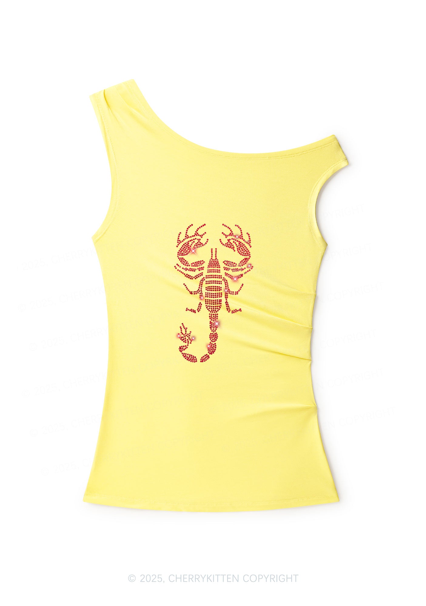 hinestone Red Scorpion Y2K Off Shoulder Tank Top Cherrykitten
