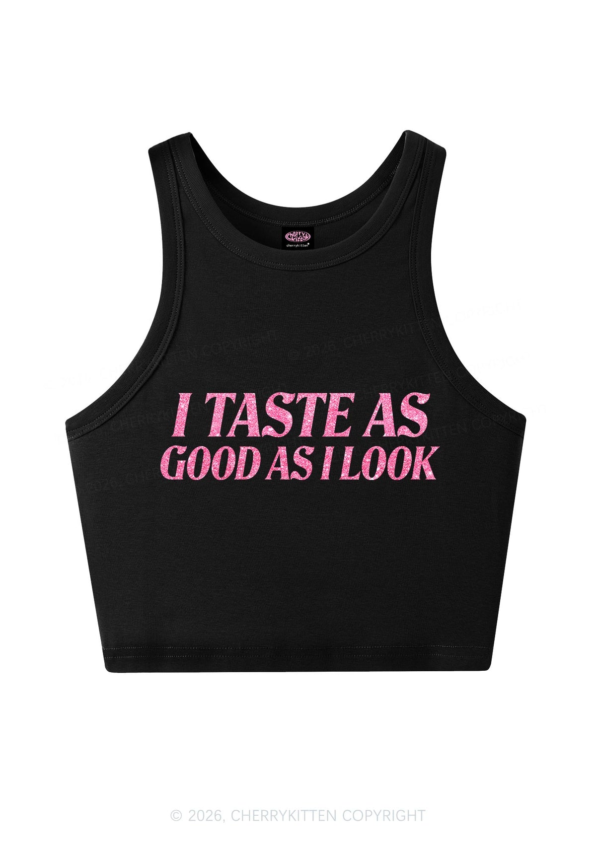 Glitter I Taste Good Y2K Crop Tank Top Cherrykitten