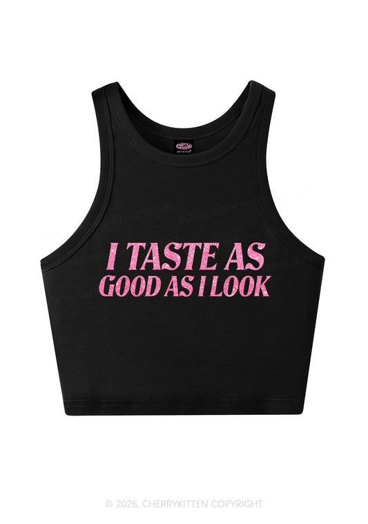 Glitter I Taste Good Y2K Crop Tank Top Cherrykitten