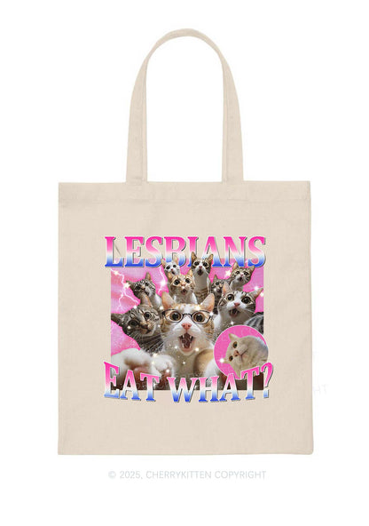 Lesbians Eat What Cat Pride Y2K Canvas Tote Bag Cherrykitten