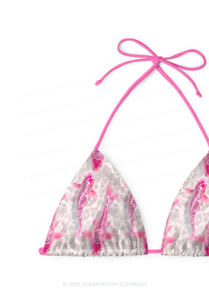 Pink Carp Water Ripple Y2K Print Bikini Set Cherrykitten