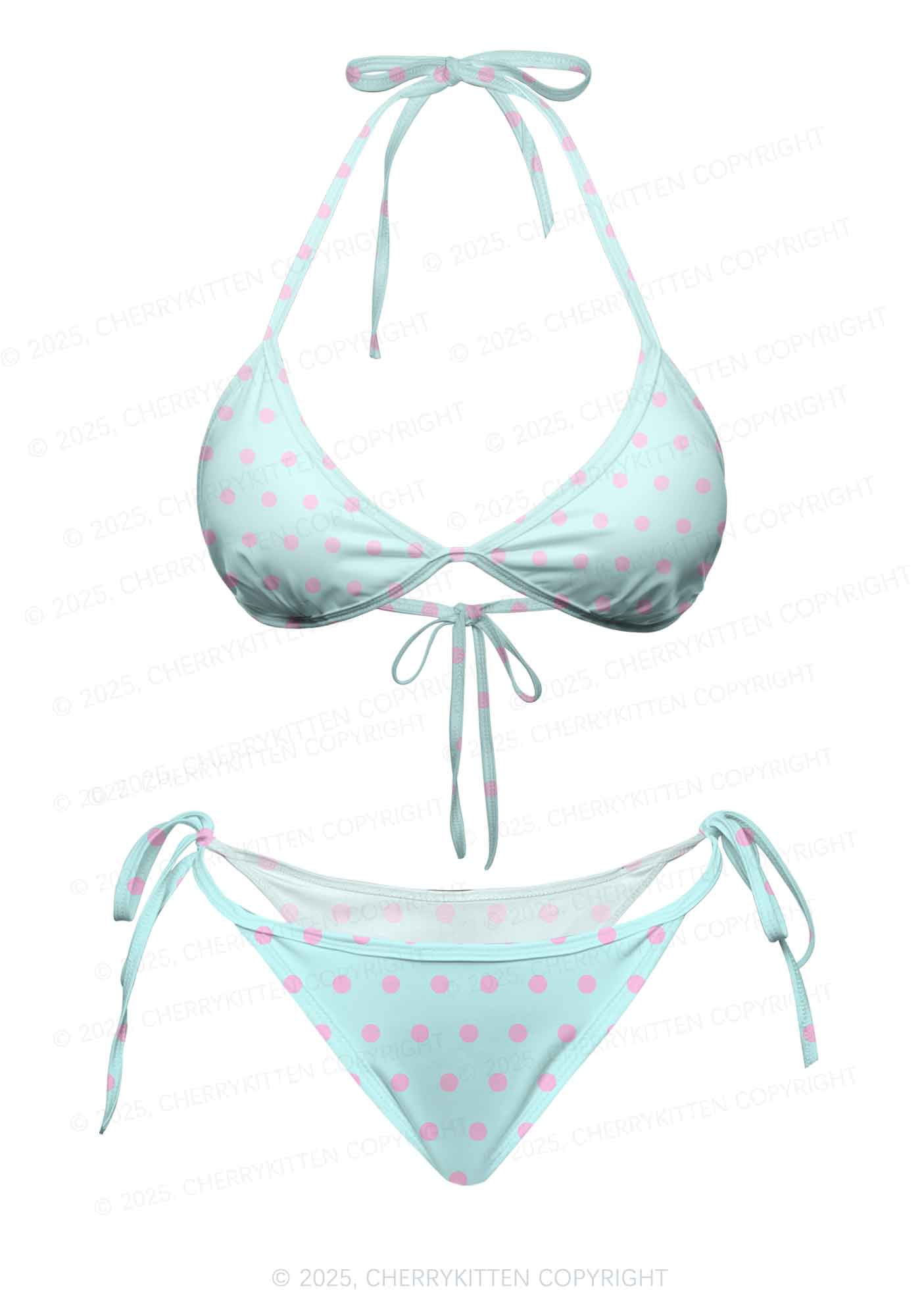 Mint Blue And Pink Dots Y2K Print Bikini Set Cherrykitten
