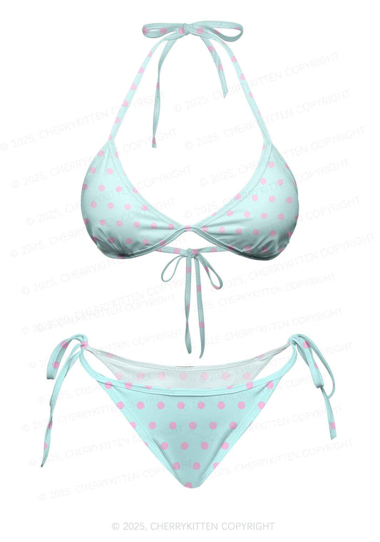 Mint Blue And Pink Dots Y2K Print Bikini Set Cherrykitten