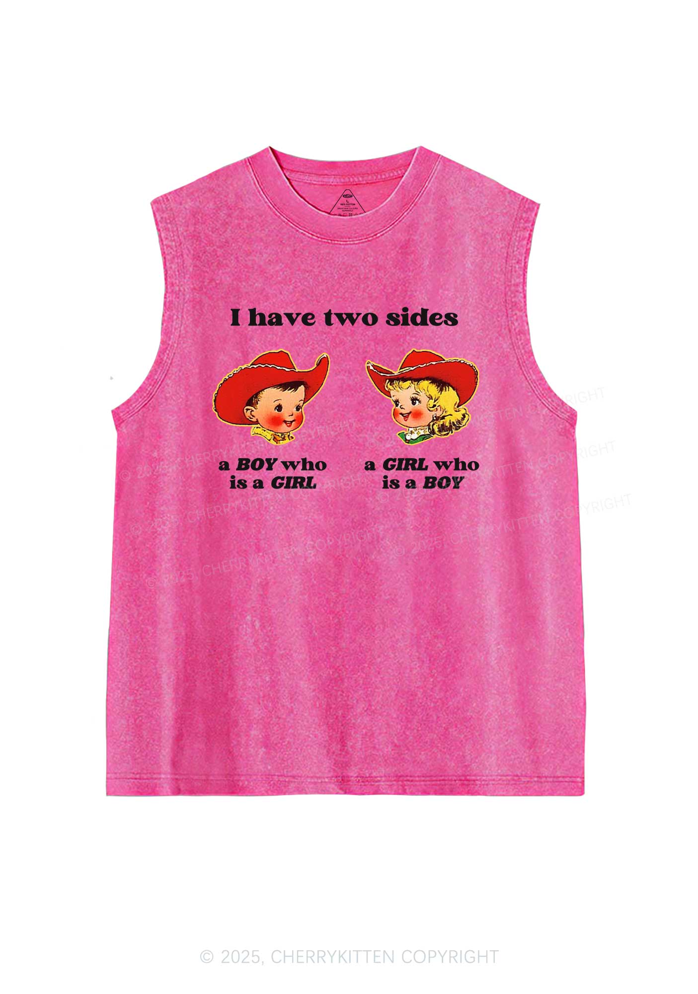 I Have Two Sides Pride Y2K Washed Muscle Tank Cherrykitten