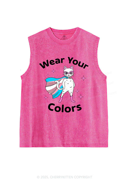 Transgender Flag Cat Pride Y2K Washed Muscle Tank Cherrykitten
