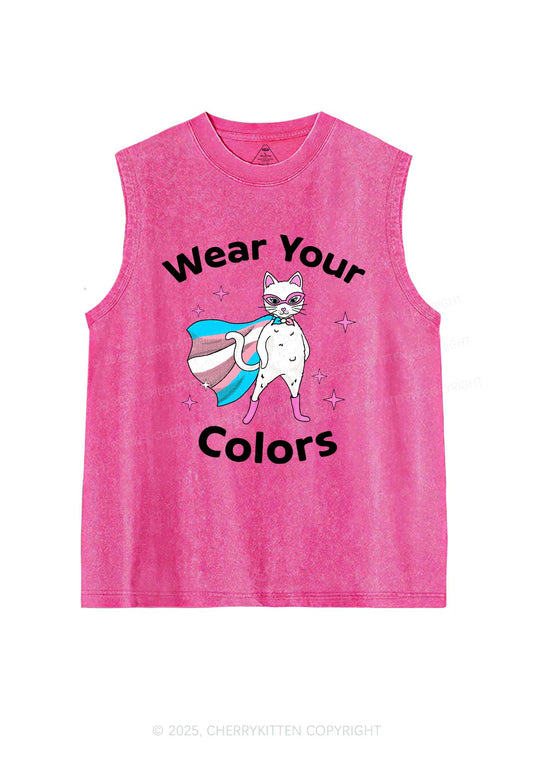 Transgender Flag Cat Pride Y2K Washed Muscle Tank Cherrykitten