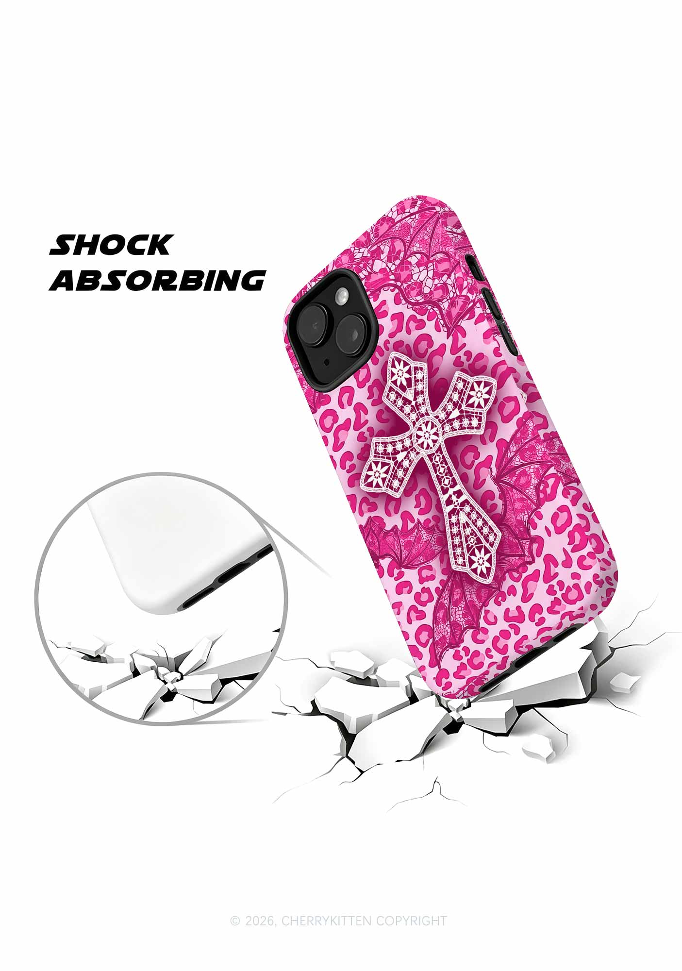 Halloween Pink Leopard Bat Cross Y2K Phone Case Cherrykitten