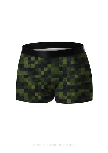 Pixelated Camo Green Y2K Print Men Boxer Briefs Cherrykitten