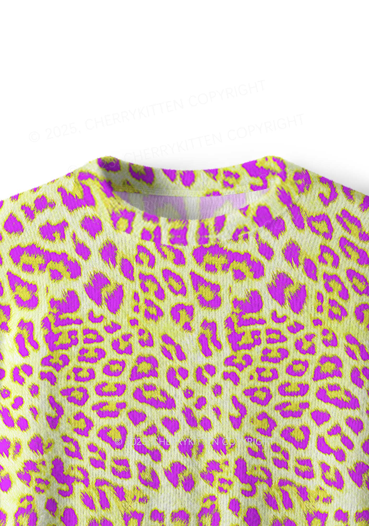 Yellow Leopard Y2K Christmas Knit Sweatshirt Cherrykitten