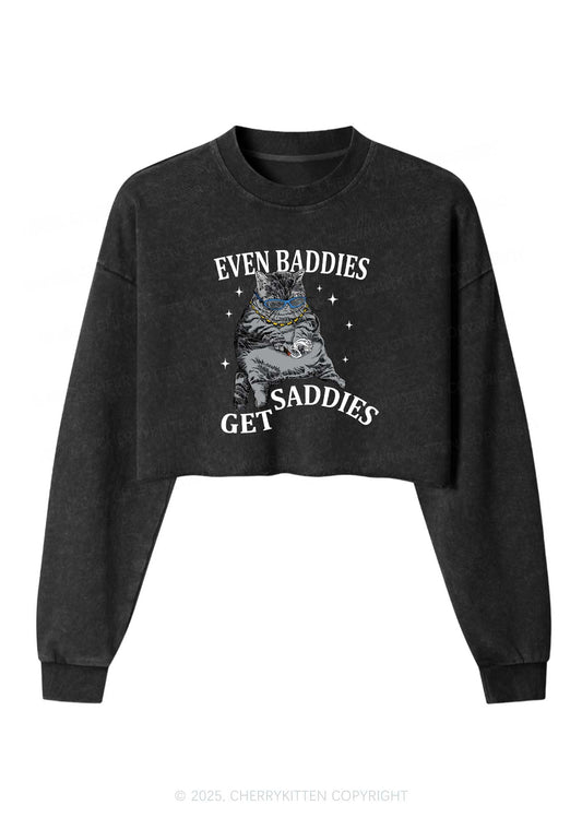 Even Baddies Get Saddies Y2K Crop Washed Sweatshirts Cherrykitten
