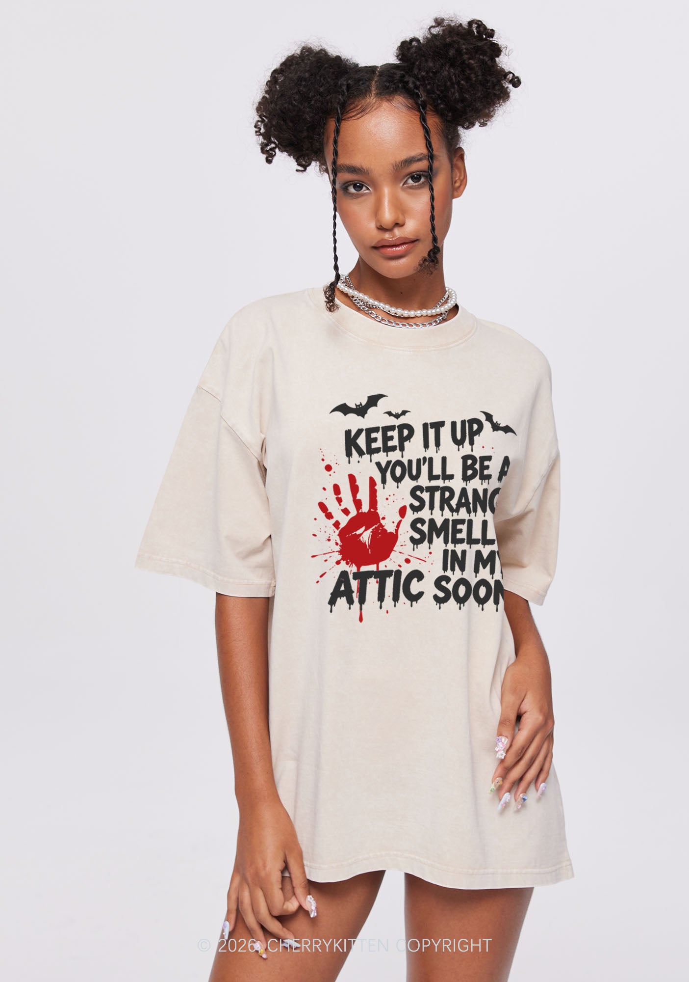 Halloween Strange Smell In My Attic Y2K Shirts Washed Tee Cherrykitten