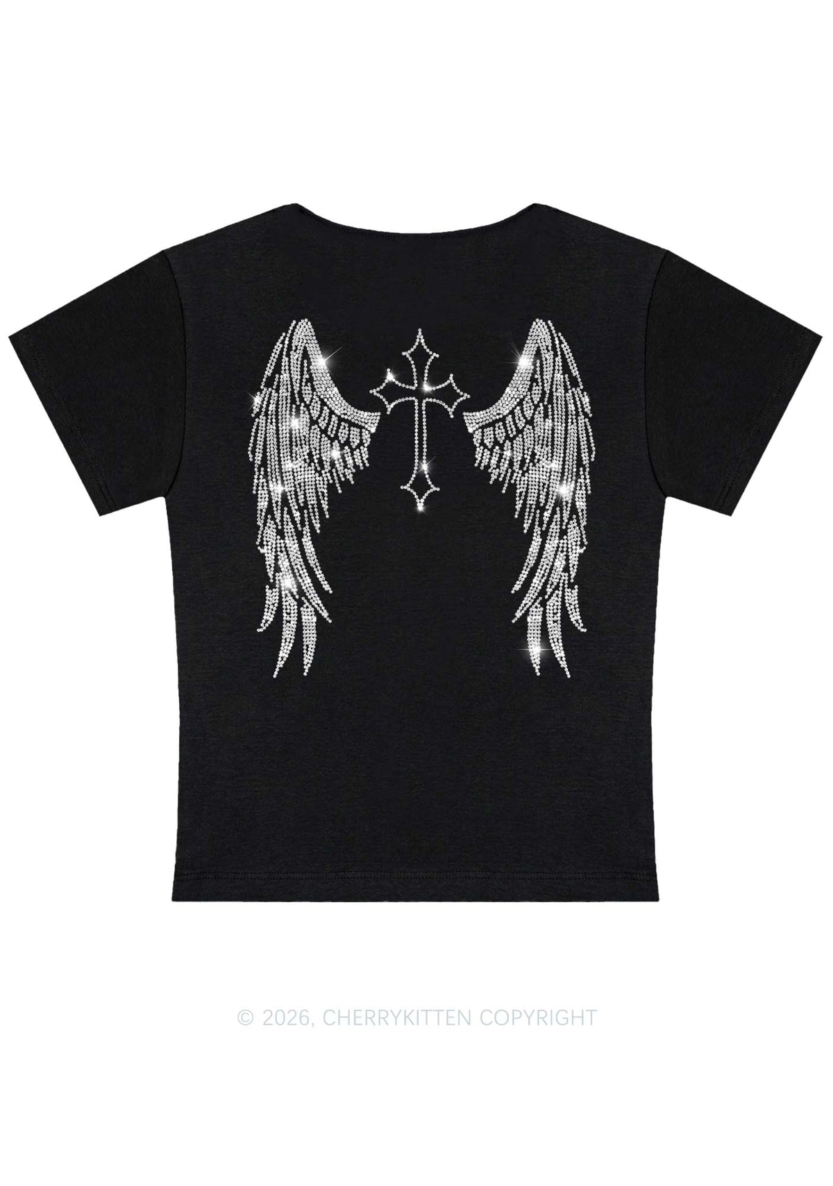 Rhinestone Halloween Angel Wings Y2K Baby Tee Cherrykitten