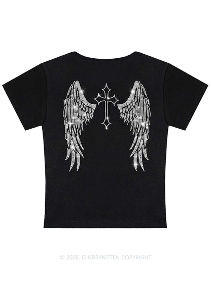 Rhinestone Halloween Angel Wings Y2K Baby Tee Cherrykitten