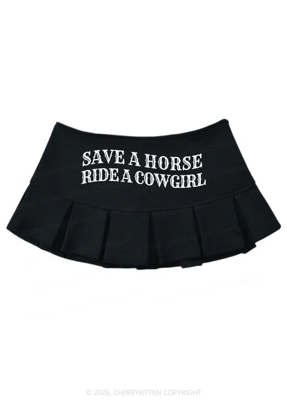Save A Horse Ride A Cowgirl Y2K Mini Pleated Skirts Cherrykitten