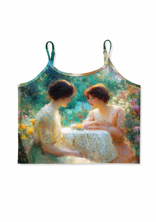 Garden Tea Scene Art Pride Y2K Print Cami Crop Top Cherrykitten