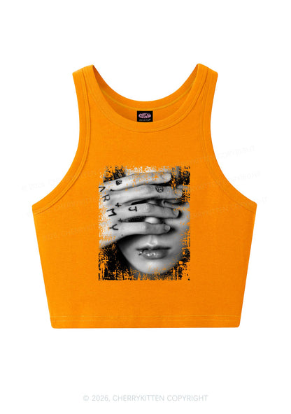 Tattoo Hand Portrait Kpop Y2K Crop Tank Top Cherrykitten