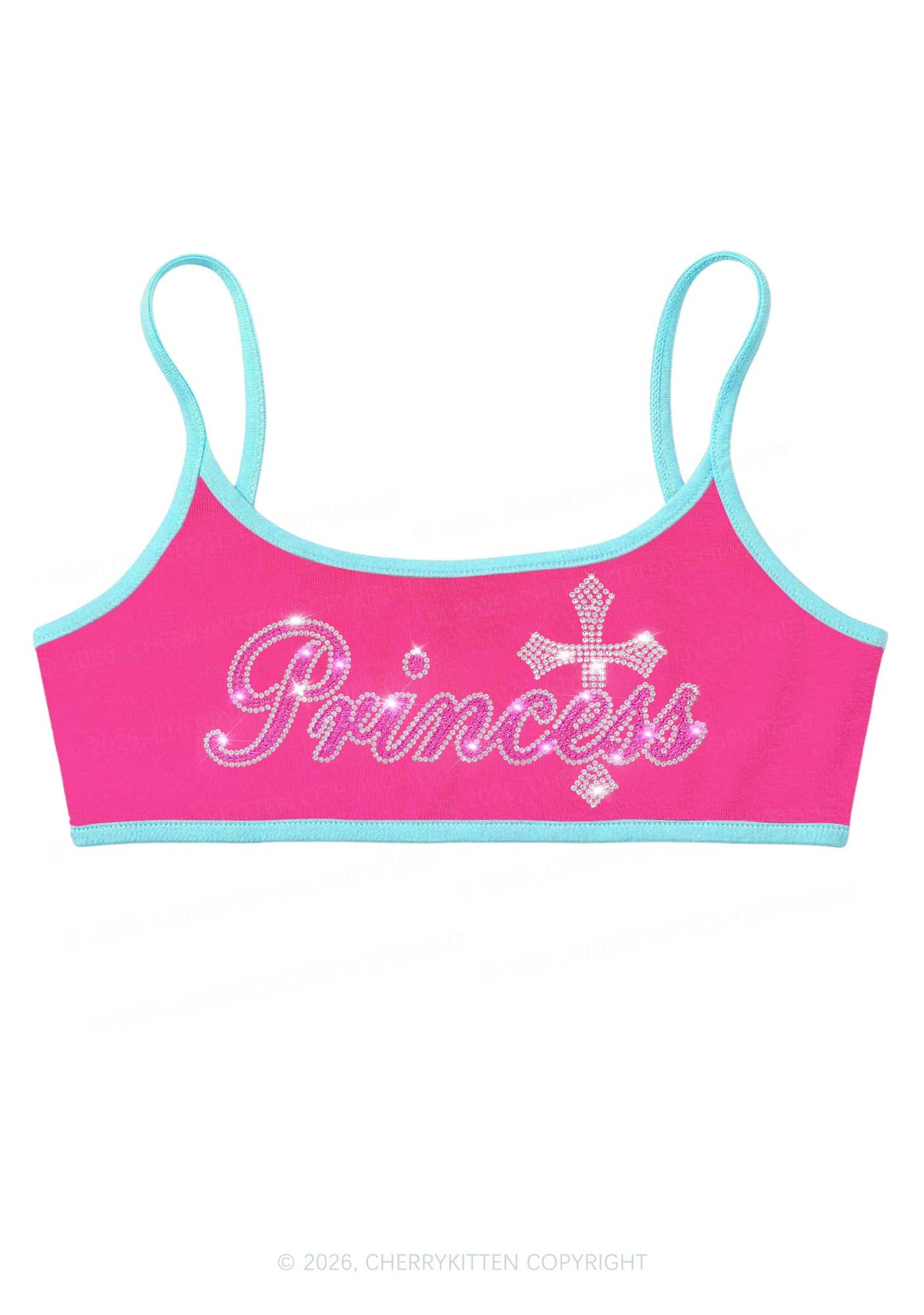 Rhinestone Princess Cross Y2K Super Crop Cami Cherrykitten