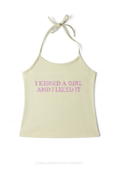 Rhinestone I Kissed A Girl Pride Y2K Halter Neck Cami Cherrykitten