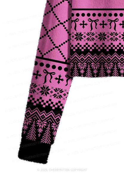 Awake But At What Cost Y2K Christmas Crop Knit Sweatshirt Cherrykitten