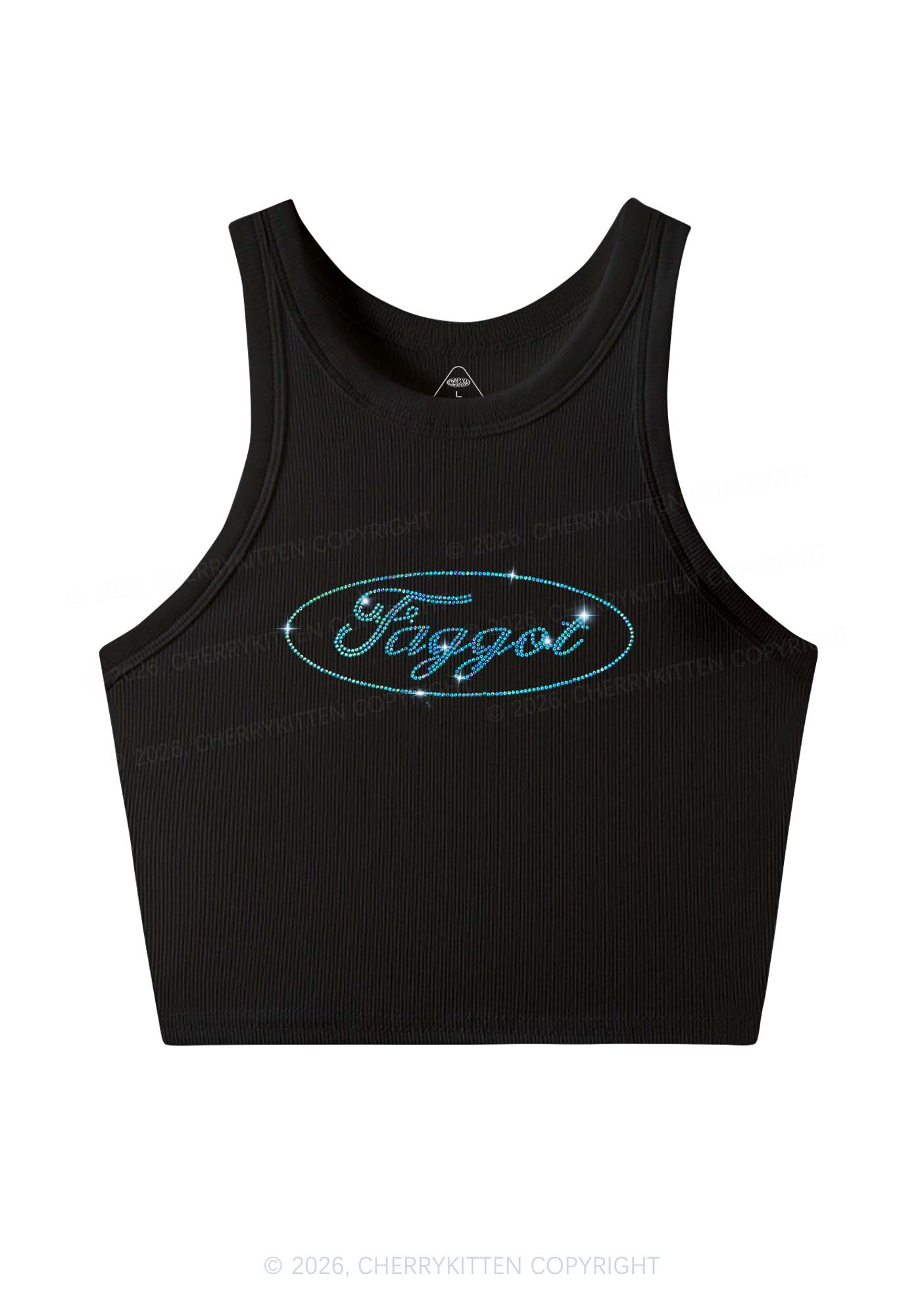 Rhinestone Oval Faggot Pride Y2K Crop Tank Top Cherrykitten