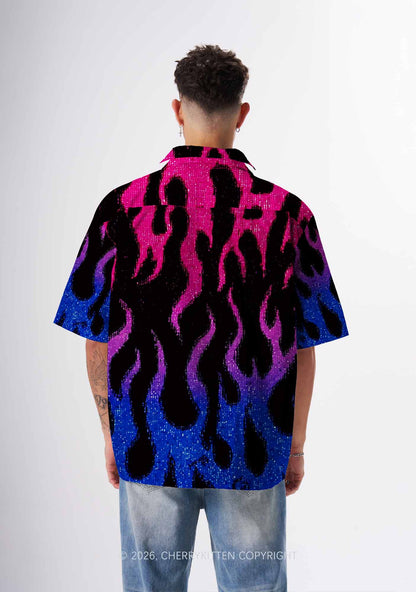 Bisexual Flame Pride Y2K Print Hawaiian Shirt Cherrykitten