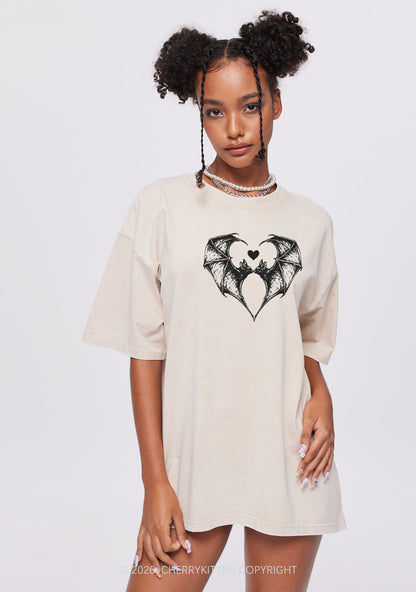 Halloween Bat Heart Y2K Shirts Washed Tee Cherrykitten