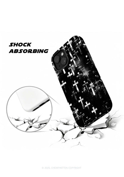 Halloween Silver Cross On Black Y2K Phone Case Cherrykitten