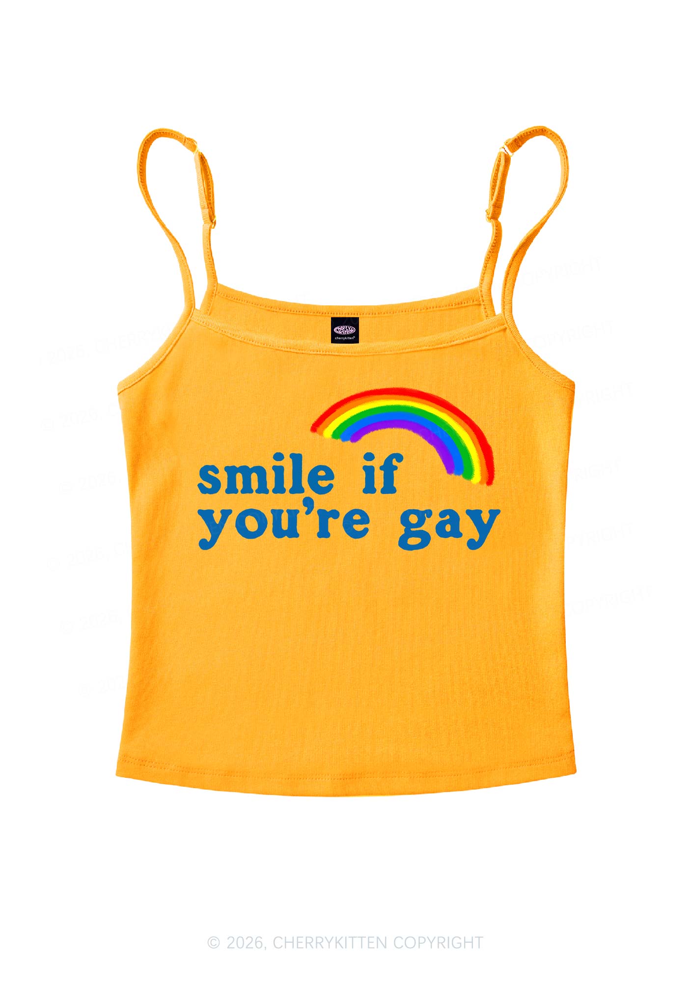 Rainbow Smile If You Are Gay Pride Y2K Spaghetti Strap Cami Cherrykitten