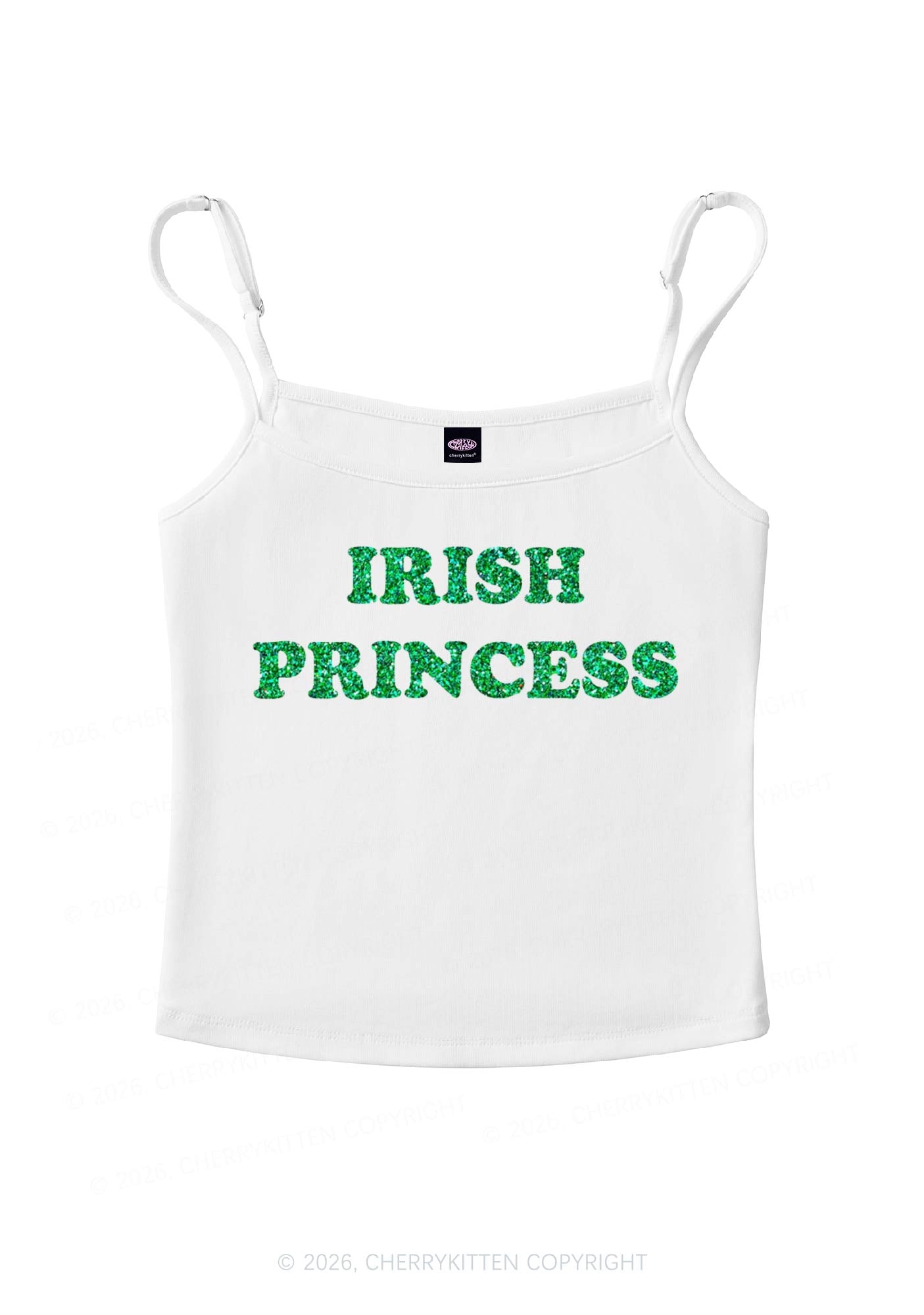 Glitter Irish Princess St Patricks Y2K Spaghetti Strap Cami Cherrykitten