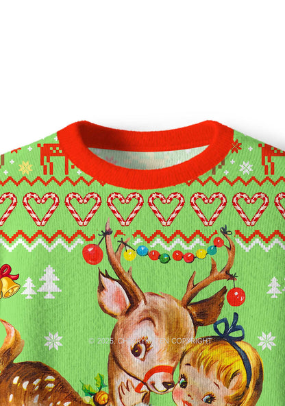 Girl Reindeer Y2K Christmas Knit Sweatshirt Cherrykitten