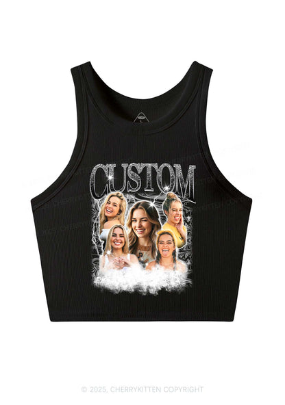Custom Portrait Glitter Text Y2K Crop Tank Top Cherrykitten