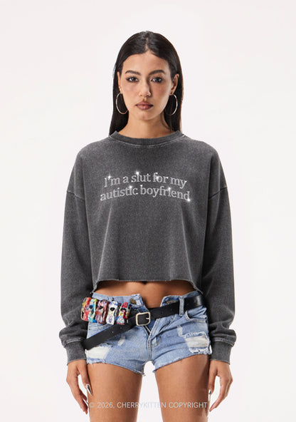 Rhinestone Slxt For My Autistic BF Y2K Crop Washed Sweatshirts Cherrykitten