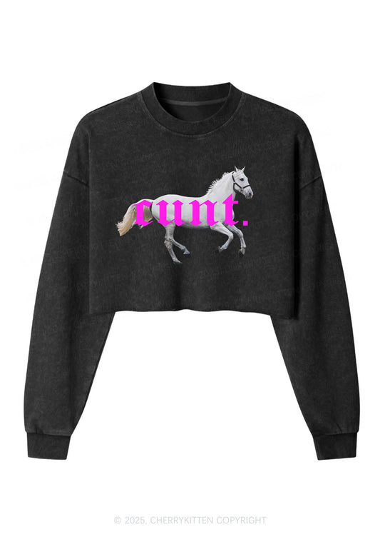 Cxxt Horse Y2K Crop Washed Sweatshirts Cherrykitten