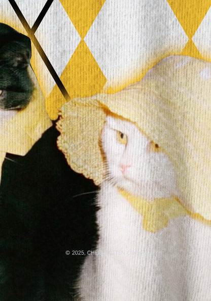 Yellow Cats Friend Y2K Christmas Knit Sweatshirt Cherrykitten