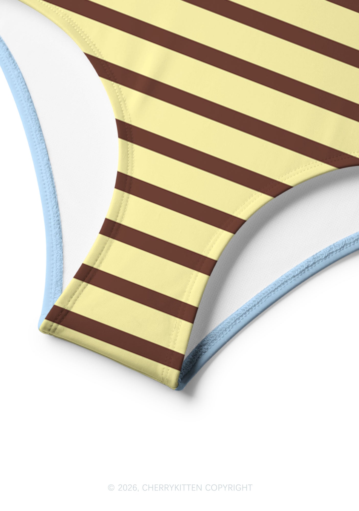 Yellow Brown Stripes Y2K Print Bikini Set Cherrykitten