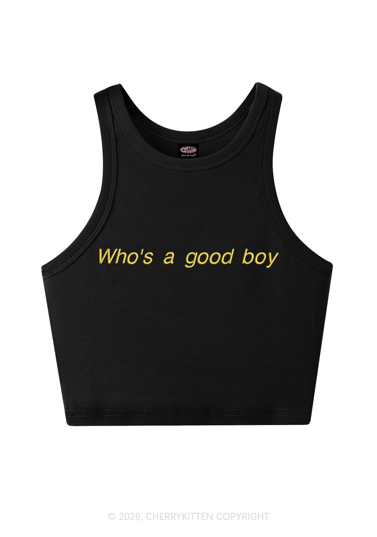 Embroidered Whos A Good Boy Y2K Crop Tank Top Cherrykitten