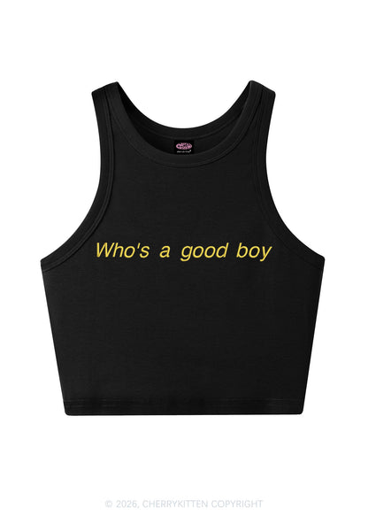 Embroidered Whos A Good Boy Y2K Crop Tank Top Cherrykitten