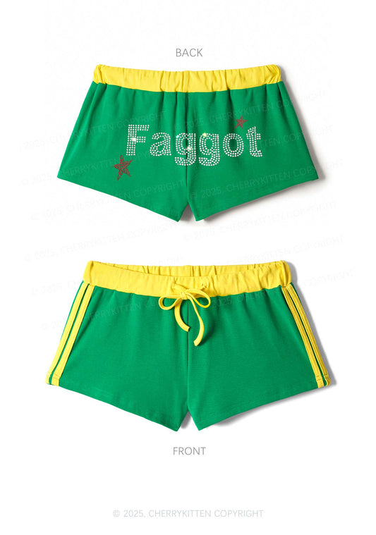 Rhinestone Faggot Pride Y2K Drawstring Mini Shorts Cherrykitten