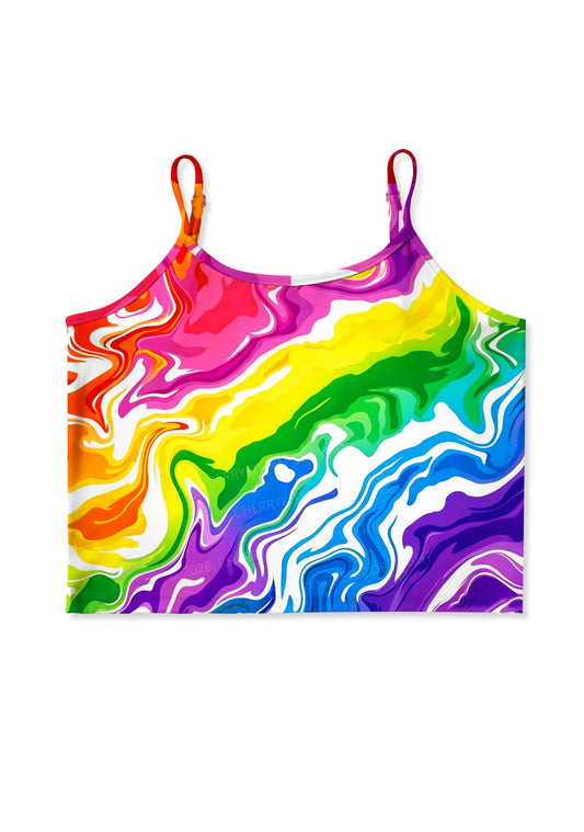 Rainbow Liquid Tie Dye Pride Y2K Print Cami Crop Top Cherrykitten