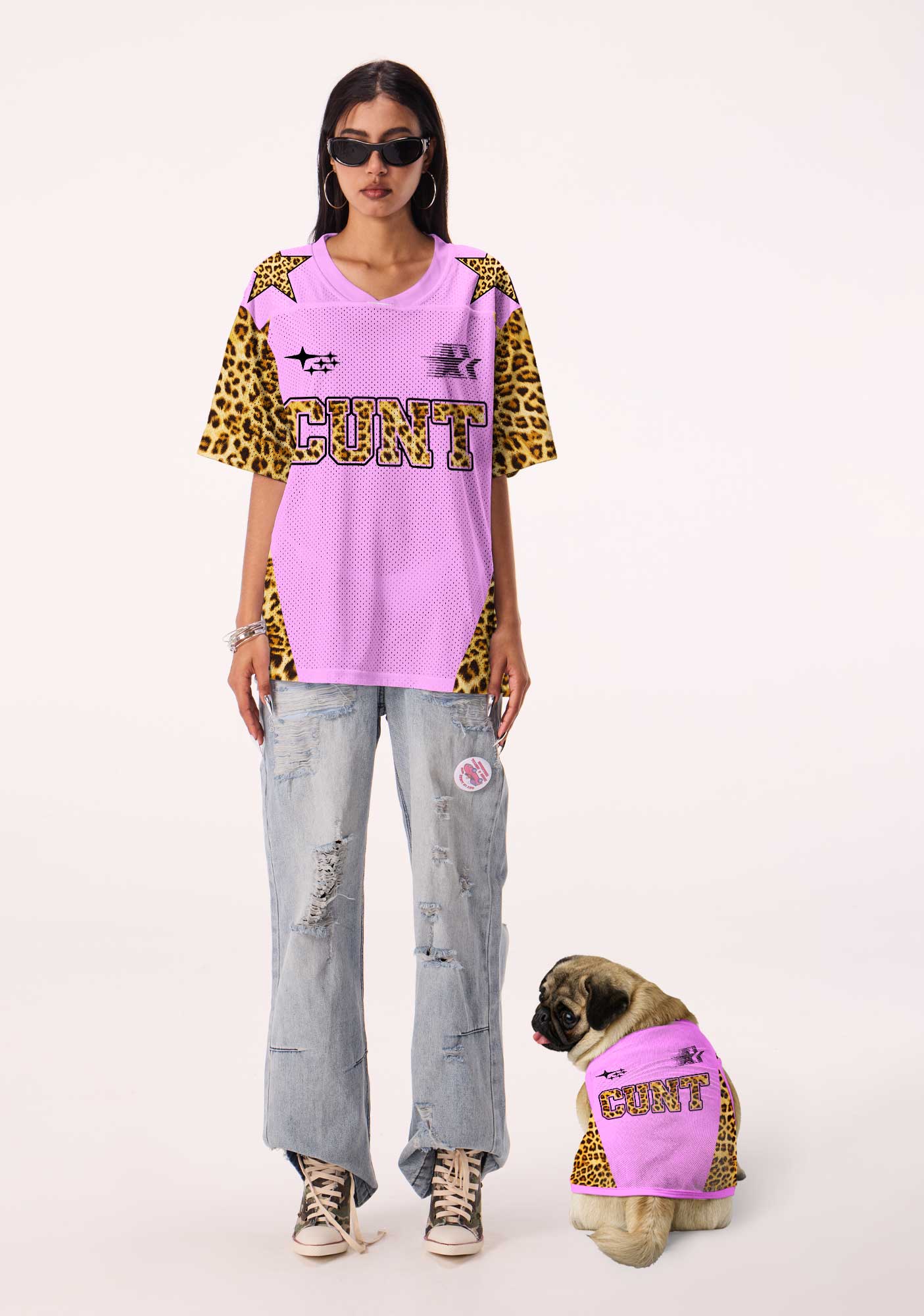 Pink Cxxt Leopard Y2K Pet Jersey Cherrykitten