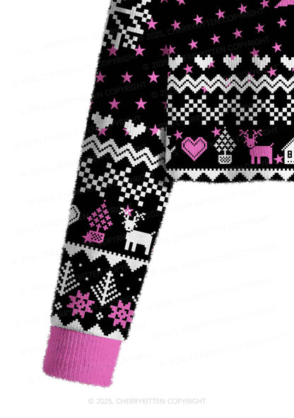 Future Mxxf Y2K Christmas Crop Knit Sweatshirt Cherrykitten