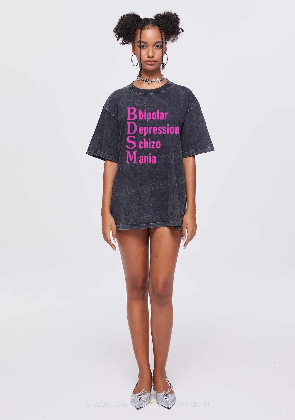 Bipolar Depression Schizo Mania Y2K Shirts Washed Tee Cherrykitten